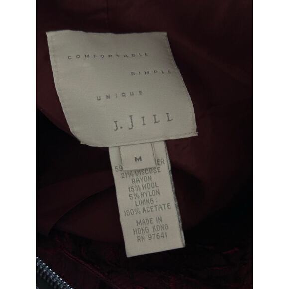 J Jill Red Floral Print Jaquard Embossed Button Front Trucker Jacket Size Medium - Picture 6 of 6